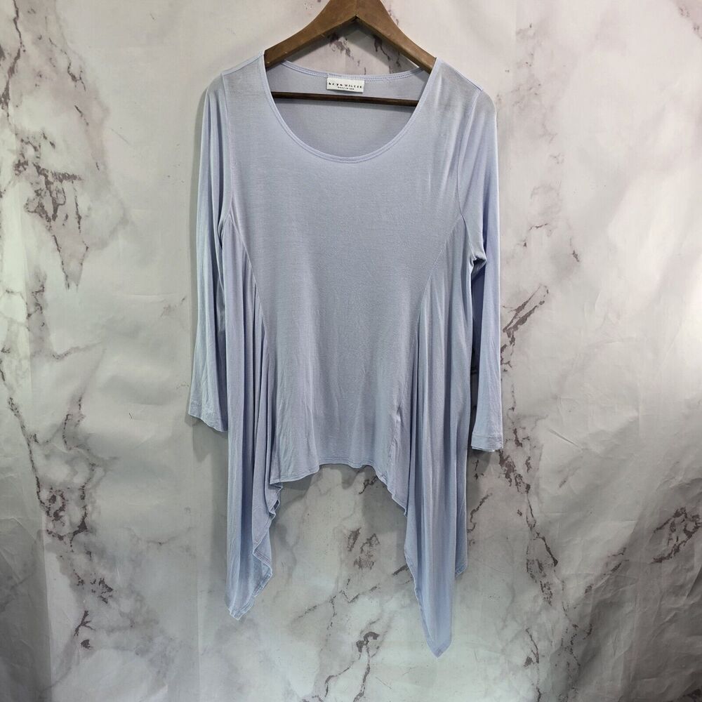 Bryn Walker Shirt Women XS Blue Asymmetric Flowy Long Sleeve Tunic V Neck